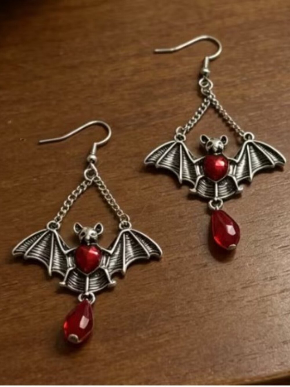 Gothic Style Halloween Red Drip Oil Bat Teardrop Pendant Dangle Earrings